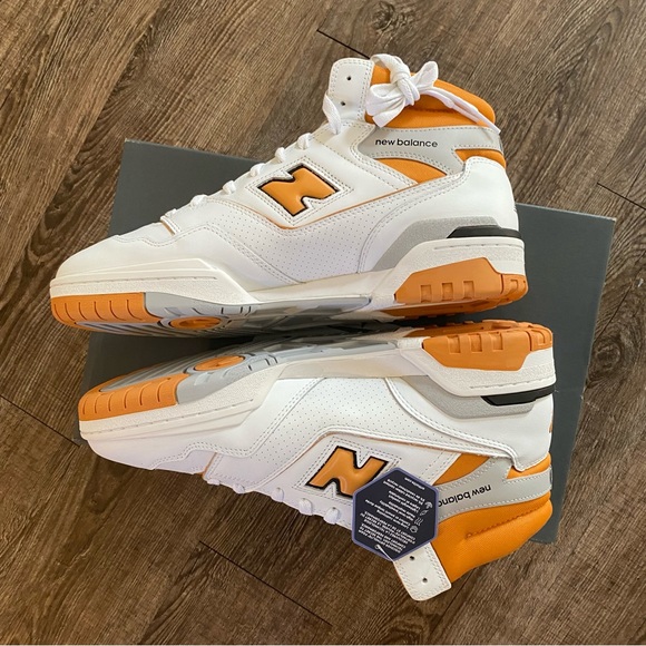 New Balance 650 CASUAL SHOES Men Size 12 White Orange Gray High Top Sneakers - Picture 3 of 9